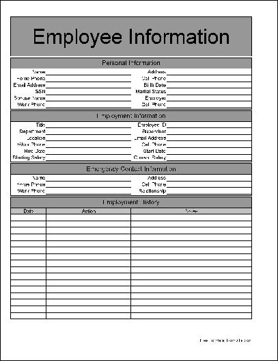 Free Basic Employee Information Form From Formville 9348