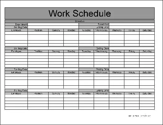 free monthly work schedule template
