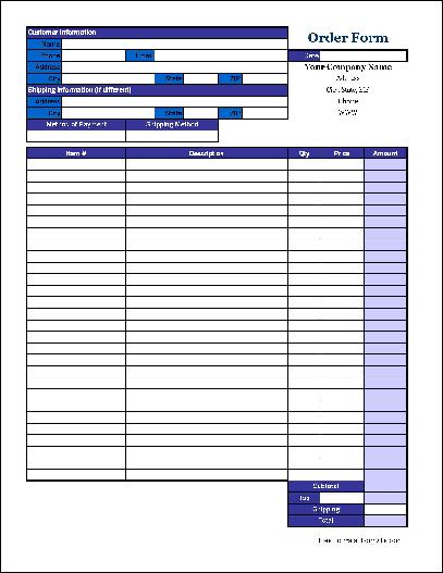 Free Basic Order Form (Tall) from Formville