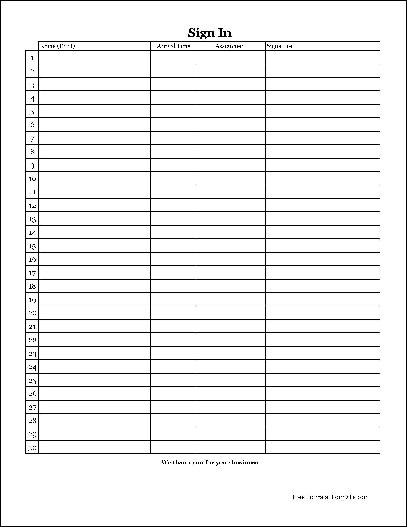 free easy copy simple volunteer sign in sheet with signature tall from formville