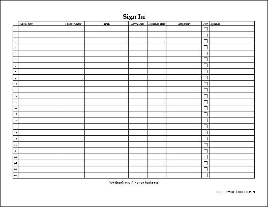 Free Easy Copy Detailed Volunteer Sign In Sheet with Signature (Wide