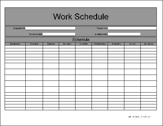 printable work schedule sheets